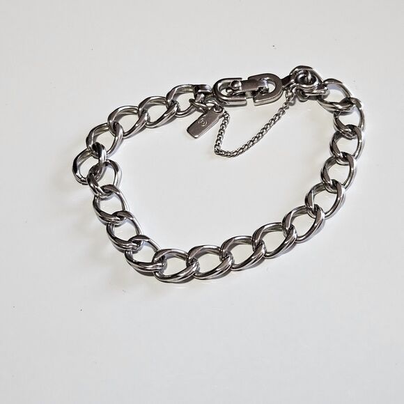 **FinalSale** Vintage "Monet" Silver Tone Textured Chain Double Link Bracelet 7" - Picture 12 of 13
